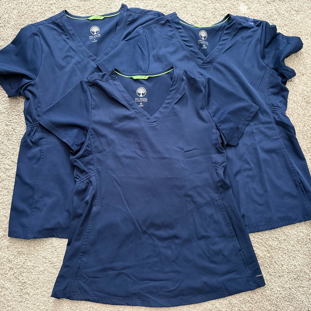 healing hands Navy Blue V-Neck Scrub Tops (Set of 3)